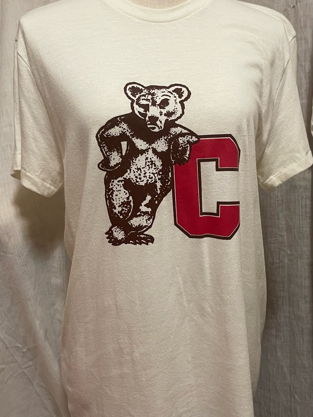 Bear Graphic Cream Tee with Red Letter C